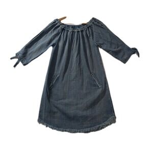 Standard Grace Denim Peasant Dress Womens S Y2K Boho Fringe Hem